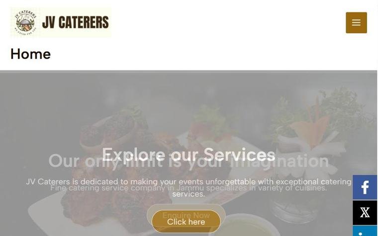 Homepage of JV Caterers